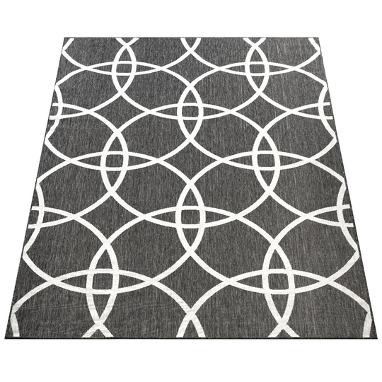 Delafield Flatweave Geometric Black Indoor/Outdoor Rug