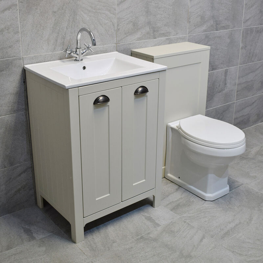 Derby Vanity Basin Sink Unit + Toilet Bathroom Suite - Mussel Oak, With Tap