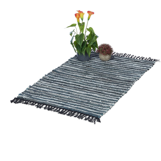 Relaxdays - Boho Runner Rug, Cotton and Leather, Non-Slip, Hand-Woven, with Tassels, for Living Area, 60x100 cm, Grey