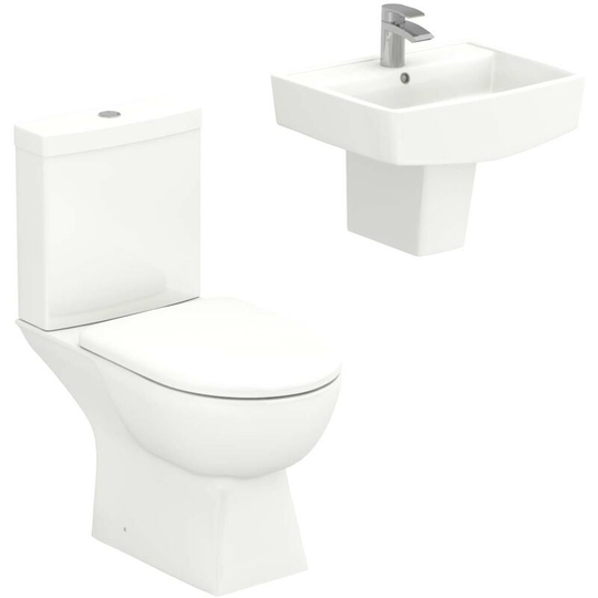 Ailsa 500mm Semi Pedestal Basin and Toilet Suite - White