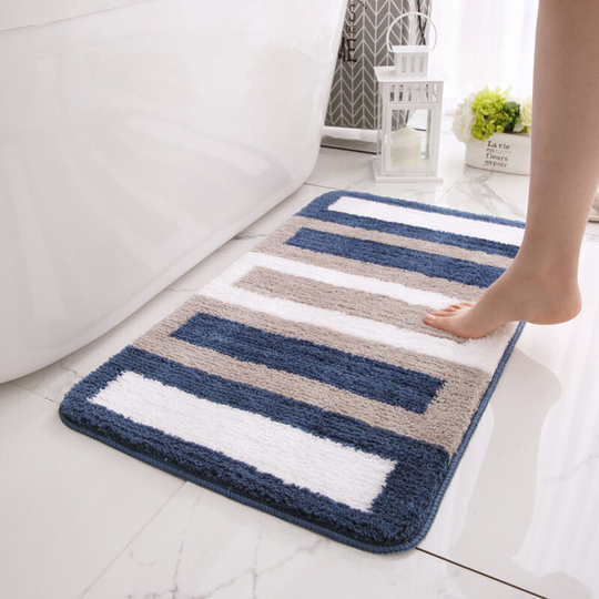 BETT Non-Slip Bath Mat Kitchen Mat Fluffy Bathroom Mat Soft Microfiber Shower Mat, Quick Dry, Water Absorbent, Machine Washable-40 x 60cm (Blue)