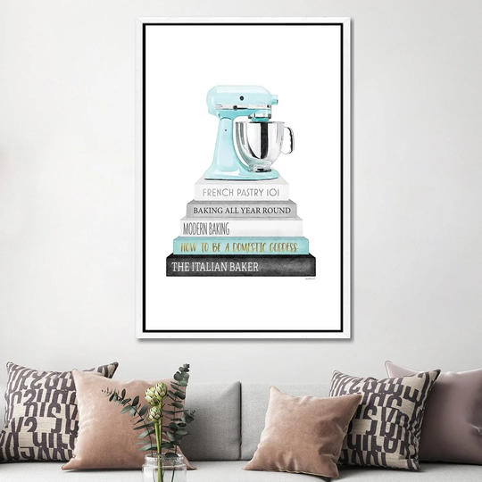 Baking Bookstack with Teal Mixer by Amanda Greenwood - Painting Print on Canvas