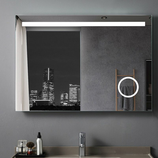 Lisa - 1000x700mm Bathroom Mirrors with Shaver Socket 3X magnifier led Lights Illuminated Backlit Wall Mount Light Up Mirror Dimmable Switch Demister
