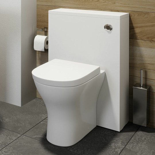 500mm Bathroom Toilet Concealed Cistern White Gloss Dual Flush Soft Close Seat - White