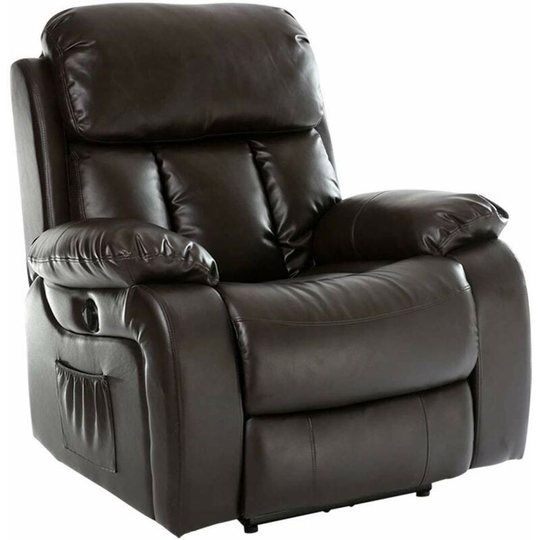 Chester Electric Heated Leather Massage Recliner Chair. Sofa Lounge Gaming Home Armchair (Brown) - Brown