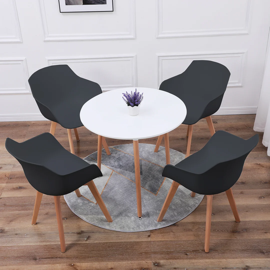 Dining Table With 4 Armchairs, Black+White