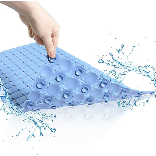 Kartokner - 38.5*68cm Bathtub Shower Non Slip Mats, Bath Mat with Drain Hole and Strong Suction Cup (Blue)