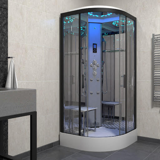 Insignia Platinum Quadrant Steam Shower Cabin 900mm - Black Frame