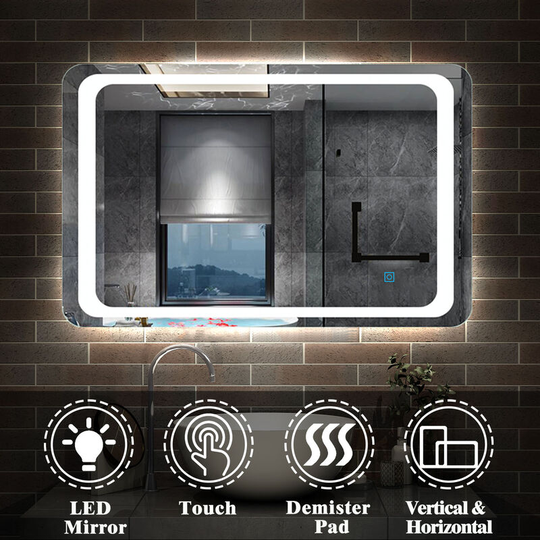 Acezanble - 900x650 led Light up Bathroom Wall Mirror with Demister,Touch Sensor Switch,IP44,Vertical or Horizontal