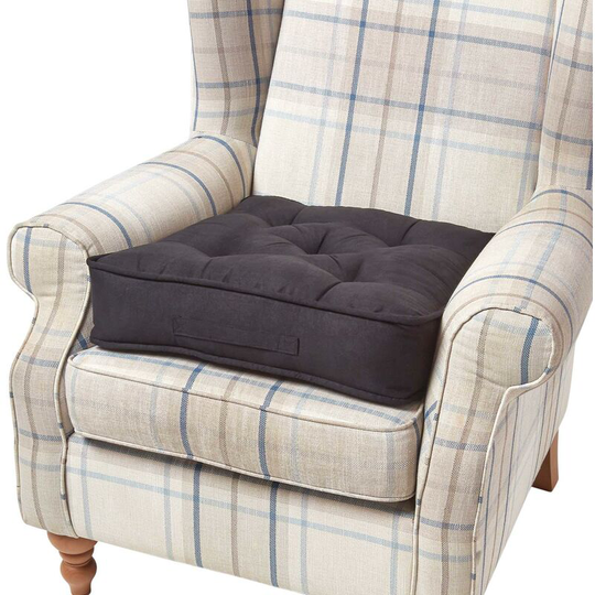 Black Faux Suede Armchair Booster Cushion - Black - Homescapes