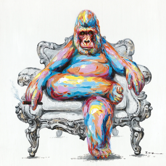 'Colourful Gorilla in An Armchair' - Wrapped Canvas Painting Print