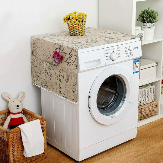 Universal Washer Dryer Top Covers, Cotton Fridge Dust Proof Cover, Washing Machine Top Cover with 6 Storage Pockets Bags, Kitchen Bathroom Home Decor