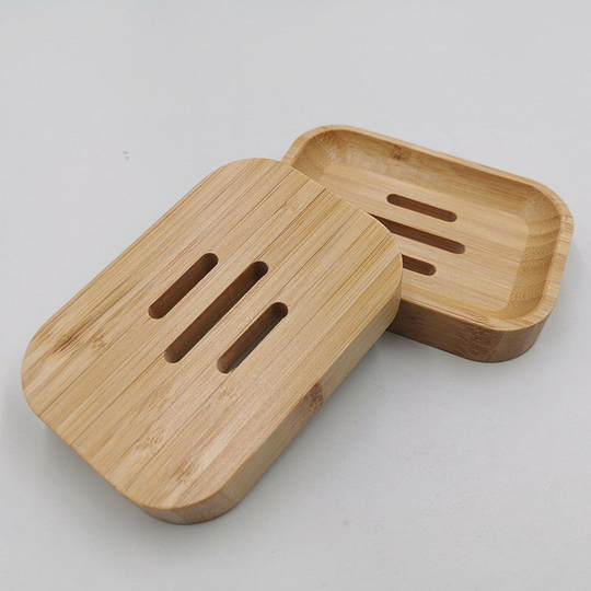 Perlerare - Ceramic Soap Dish Bamboo Soap Dish for Bathroom and Shower Double Drain Soap Dish, 2 Pieces