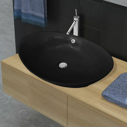 Black Luxury Ceramic Basin Oval with Overflow 59 x 38,5 cm VDTD03671