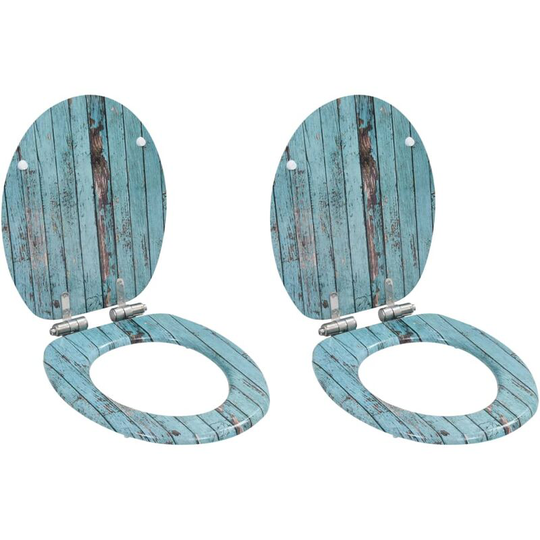 Wc Toilet Seats 2 pcs with Soft Close Lids mdf Old Wood Design - Blue