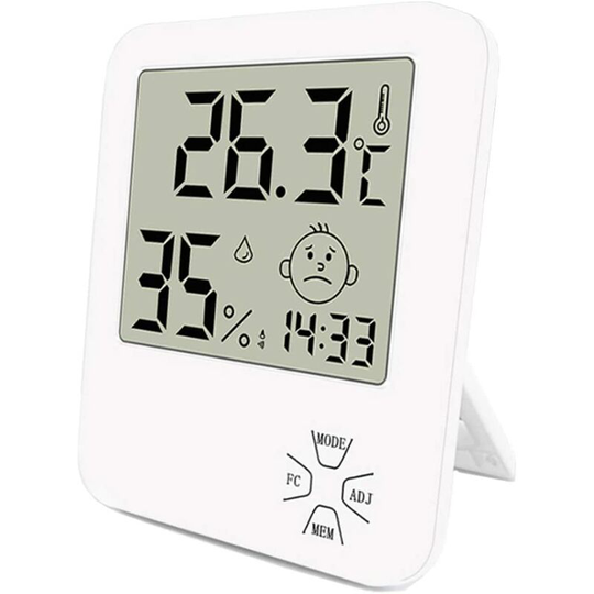 Mini High Precision Digital Indoor Hygrometer Thermometer Home Thermometer with Folding Stand and Alarm Clock for Home Comfort Level Indicator Office