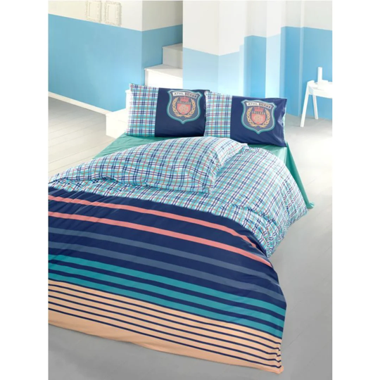 Hanish Blue/Dark/Blue/Beige/Maroon Cotton 145 TC Modern & Contemporary 3 Piece Duvet Cover Set