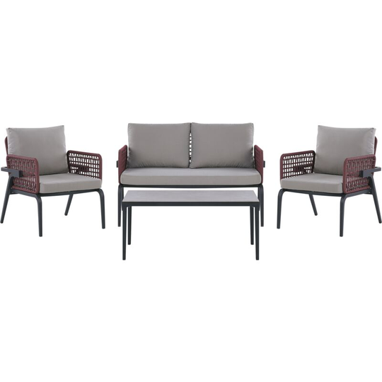 Modern Outdoor Sofa Set 4 Piece Aluminium Grey Cushions Sciacca - Grey