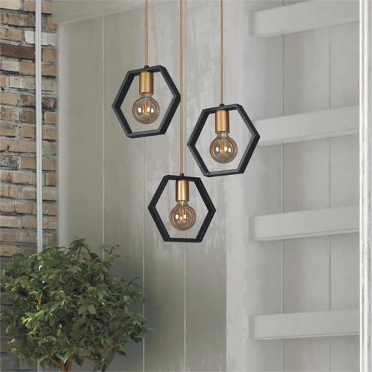 Ajani 3-Light Cluster Geometric Pendant
