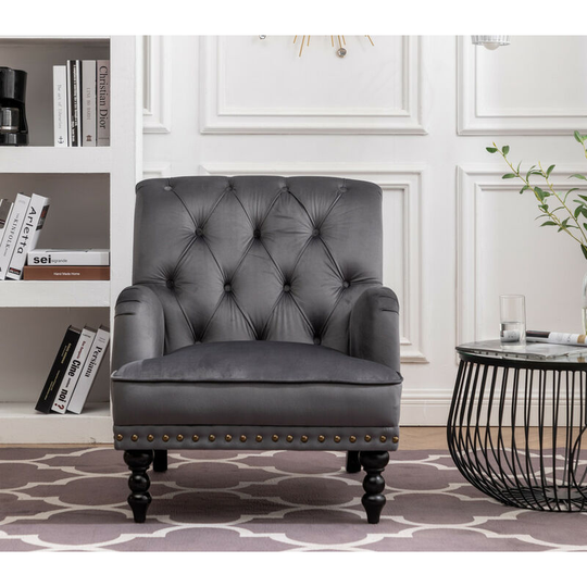 Upholstered Wide Tufted Velvet accent Armchair in Grey - grey
