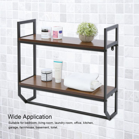 Szyb - 2-Tier Bathroom Shelves Wall Mounted Towel Bar Utility Storage Shelf Rack Bathroom Organizer