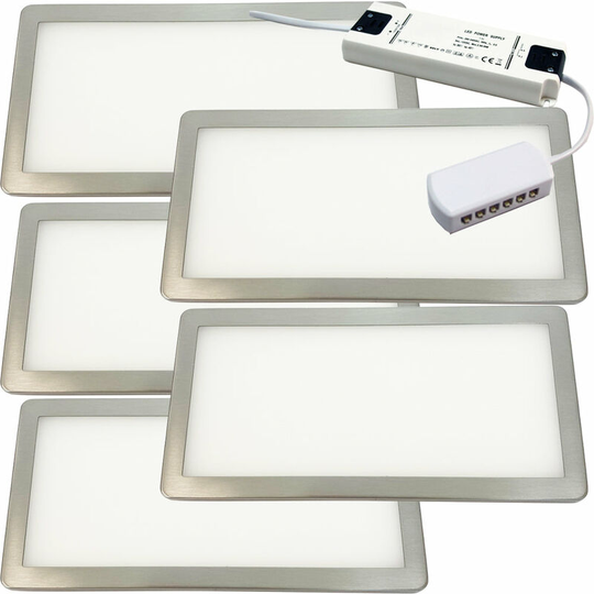5x brushed nickel Ultra-Slim Rectangle Under Cabinet Kitchen Light & Driver Kit - Natural White Diffused led