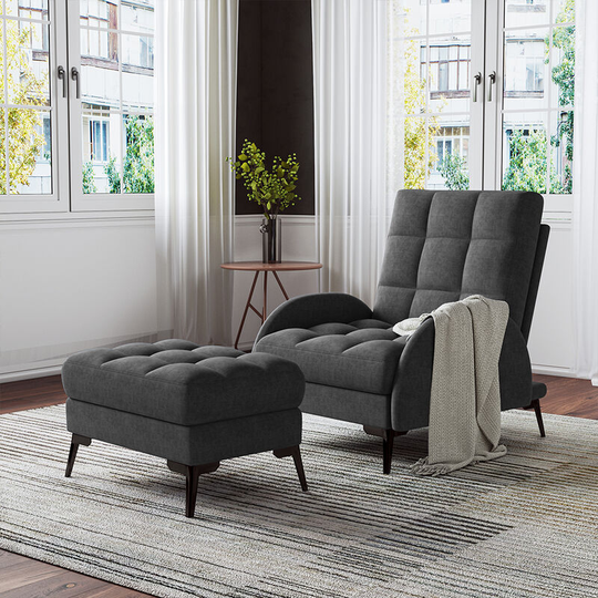 Livingandhome Frosted Velvet Recliner Armchair with Thickened Footstool, Dark Grey