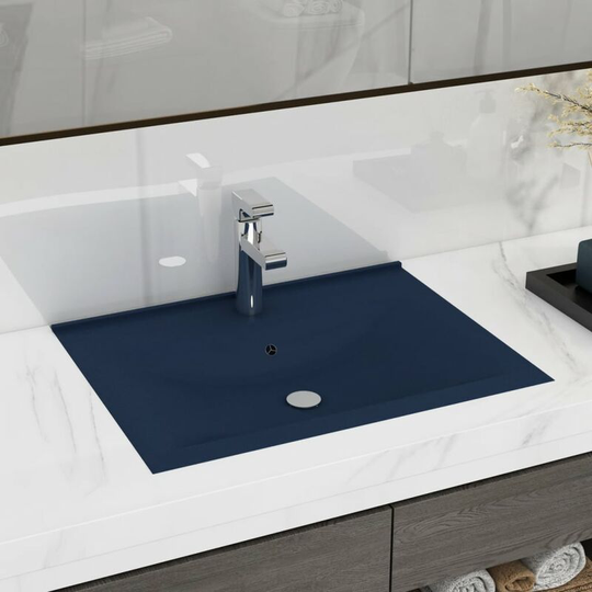 Luxury Basin with Faucet Hole Matt Dark Blue 60x46 cm Ceramic - Blue