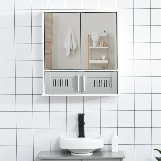 Bathroom Mirror Cabinet Wall Mount Storage Cupboard W/ Door And Shelves White