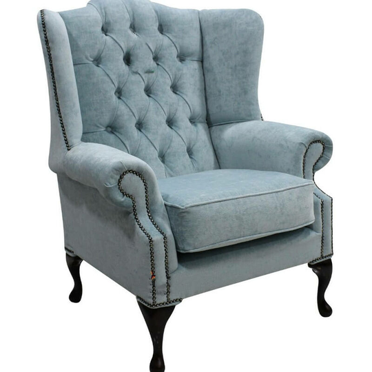 Chesterfield Mallory High Back Fabric Wing Chair Duck Egg Blue Fabric