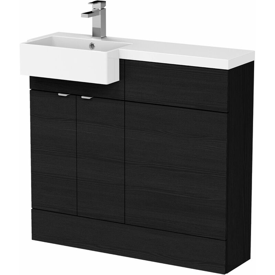 Fusion lh Combination Unit with Square Semi Recessed Basin 1000mm Wide - Charcoal Black Woodgrain - Hudson Reed