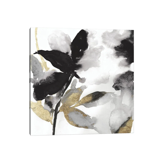 Black Petals Gold Leaves I by Asia Jensen - Wrapped Canvas Painting
