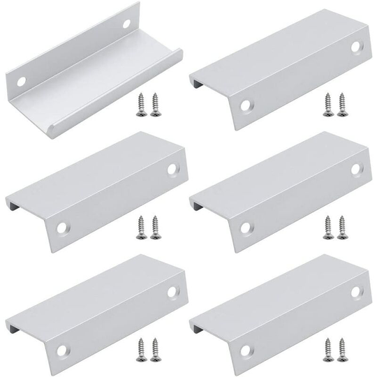 6 Pack Back Mount Finger Edge Pull Concealed Handles Cabinet Pull Handles Screws for Home Kitchen Door Drawer Cabinet Sliver Color 96mm Hole Spacing