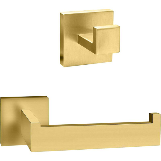 Toilet Paper Holder Kit and Towel Holder - Square Shape - Bathroom Accessories - Brushed Gold Stainless Steel