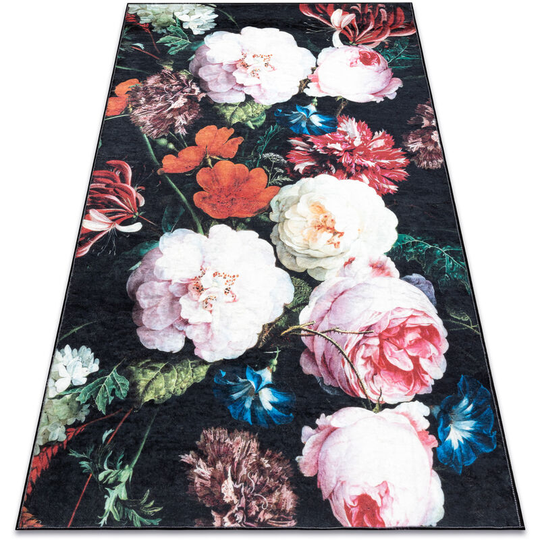 Andre 1629 washing carpet flowers vintage anti-slip - black / pink multicolor 120x170 cm