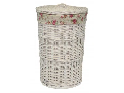 Wicker Round Linen Basket with Garden Rose Lining