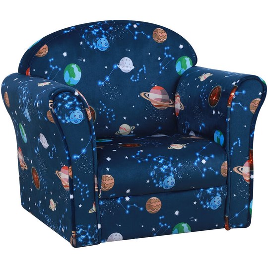 Mini Child Sofa Space Planted Themed Wood Frame Padding High Back Blue - blue - Homcom