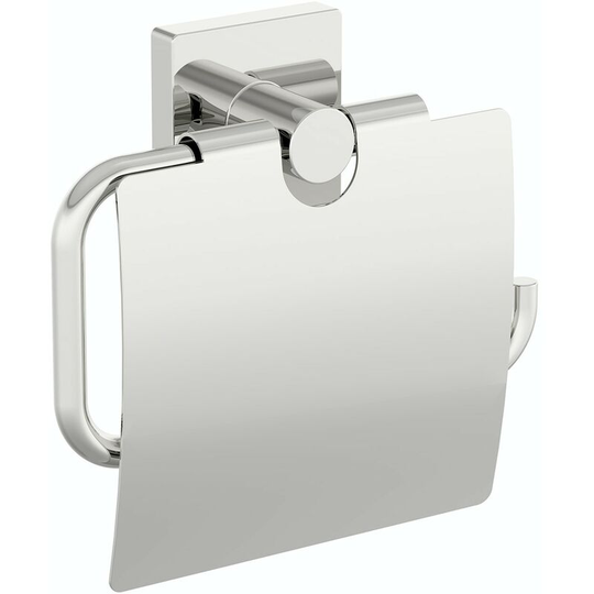 Accents square plate contemporary toilet roll holder with cover - Chrome