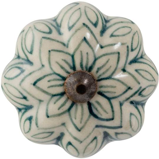 Floral Ceramic Cabinet Knob - Dark Green - Nicola Spring
