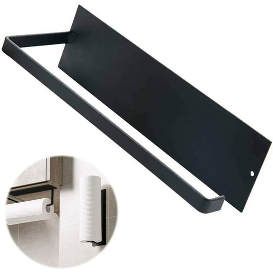 No Drilling Paper Towel Holder - Wall Mounted Paper Towel Holder for Kitchen, Toilet, Bathroom - Holds 1 Roll - Black