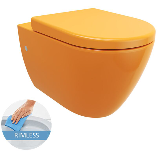 LIVEA Bello Wall hung toilet bowl without rim + soft-close seat, Mango (MangoBello)