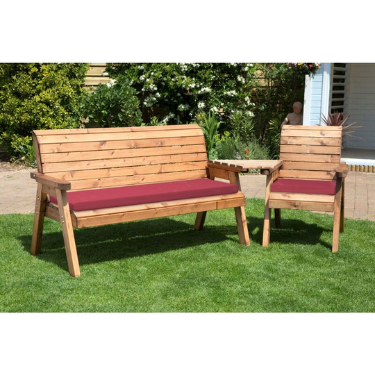Charles Taylor Wooden Companion Angled Garden 4 Seat Chair Bench & Red Cushion
