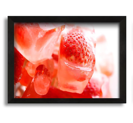 Strawberries on Ice Cubes - Picture Frame Photograph on Canvas