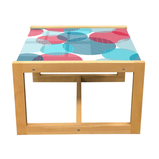 Abstract Coffee Table, Continuous Intertwined Circles Squares Print On Plain Backdrop, Acrylic Glass Center Table With Wooden Frame For Offices Dorms