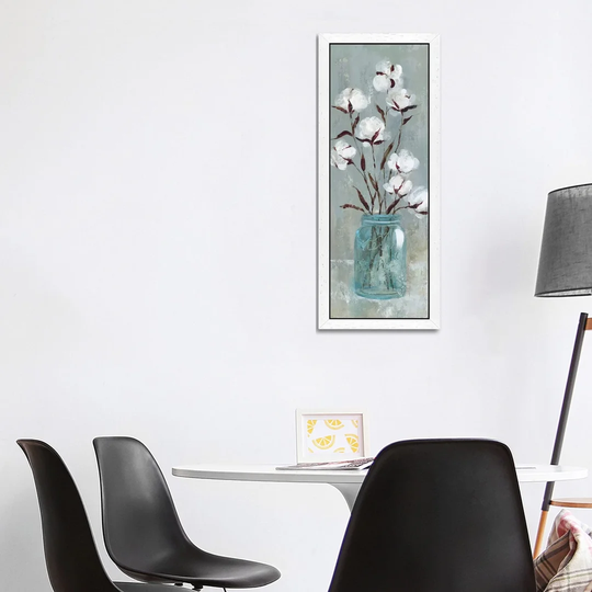 'Stalks of Cotton I' by Carol Robinson - Floater Frame Panoramic Painting Print on Canvas