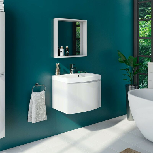 Harrison white wall hung vanity unit and basin 600mm with mirror - White - Mode