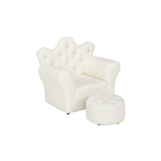 Kids Children Sofa Seat Armchair Lounger Couch Furniture with Footstool - White - White