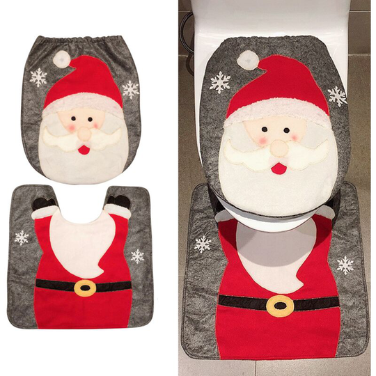 Christmas Toilet Seat Cover, 2pcs Toilet Seat Cover, Santa Christmas Toilet Seat Cover and Mat, Christmas Bathroom Accessory Set Decoration