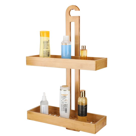 Natural Bamboo Bathtub Shower Rack Hanging Storage Shelf For Bathroom Apartment RV