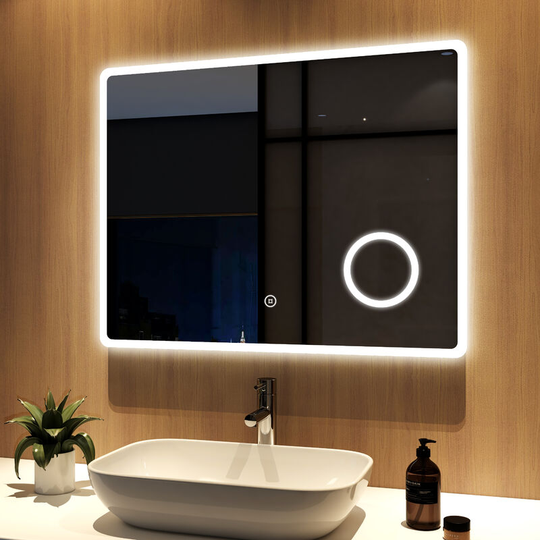 Led Bathroom Mirror 100x70cm Illuminated Vanity Mirror with Touch, Demister, 3x magnifier & Shaver socket - 100x70x5cm | Touch + Demister + Shaver